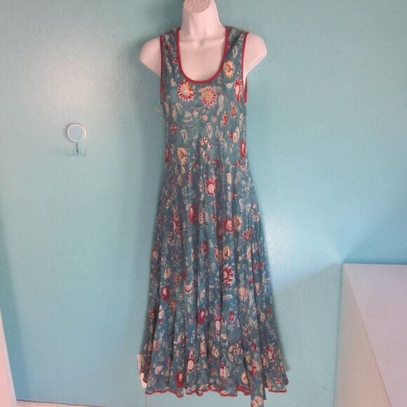 Cotonnier Womens M  "Free Size" Blue Floral Cotton A-Line Summer Maxi Tank Dress - Picture 1 of 11